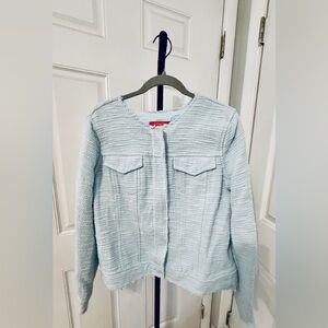 Catherine Malandrino Baby Blue Textured Blazer with‎ Distressed Details